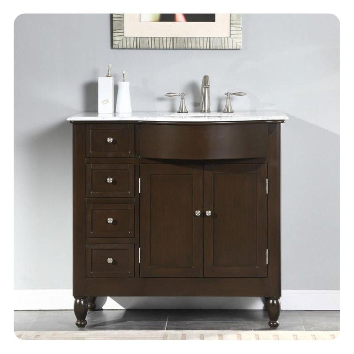 Silkroad 38" Right Sink Dark Walnut Vanity, Carrara Top, White Undermount – HYP-0902-WM-UWC-38-R