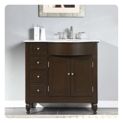 Silkroad 38" Right Sink Dark Walnut Vanity, Carrara Top, White Undermount – HYP-0902-WM-UWC-38-R