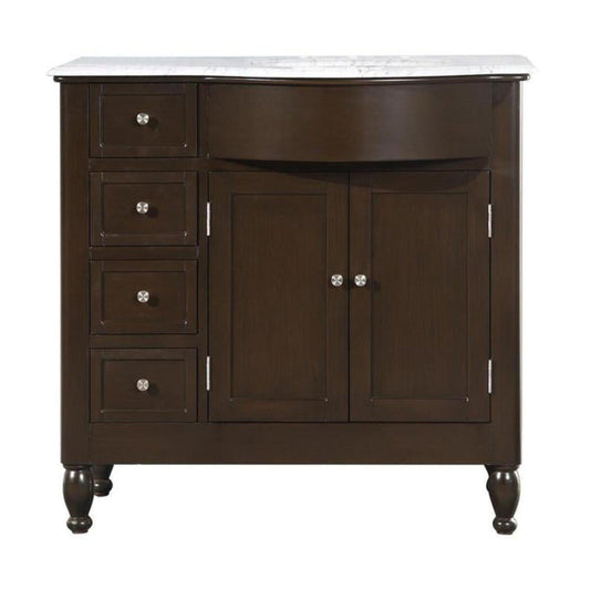 Silkroad 38" Right Sink Dark Walnut Vanity, Carrara Top, White Undermount – HYP-0902-WM-UWC-38-R