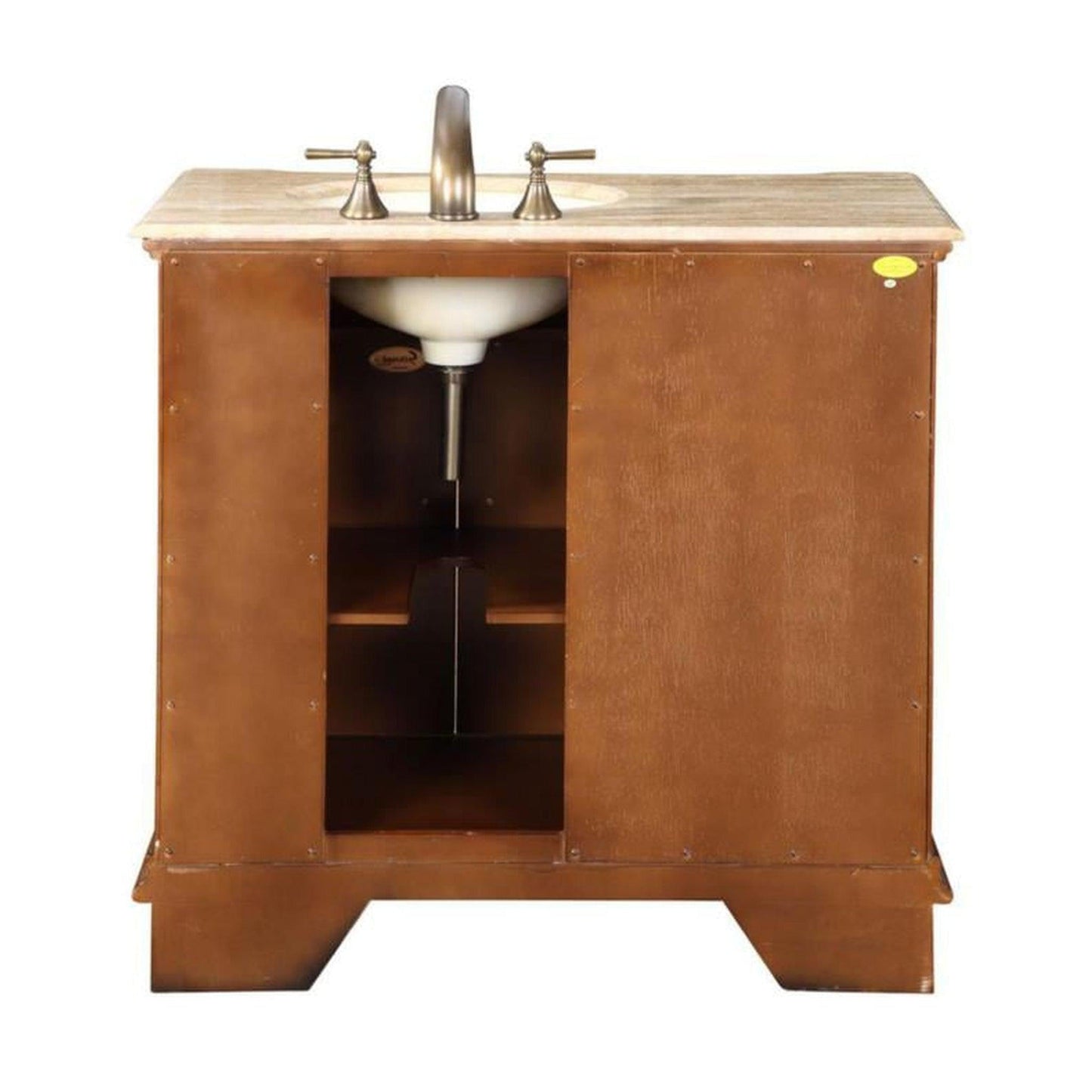 Silkroad Exclusive 38" Single Right Sink Walnut Bathroom Vanity With Travertine Countertop and Ivory Ceramic Undermount Sink - HYP-0904-T-UIC-38-R