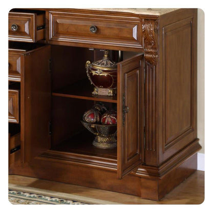 Silkroad Exclusive 38" Single Right Sink Walnut Bathroom Vanity With Travertine Countertop and Ivory Ceramic Undermount Sink - HYP-0904-T-UIC-38-R