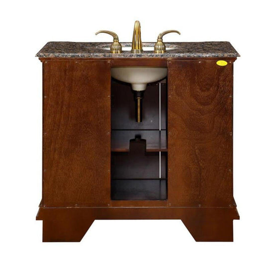 Silkroad Exclusive 38" Single Sink English Chestnut Bathroom Vanity With Baltic Brown Granite Countertop and Ivory Ceramic Undermount Sink - HYP-0211-BB-UIC-38 -