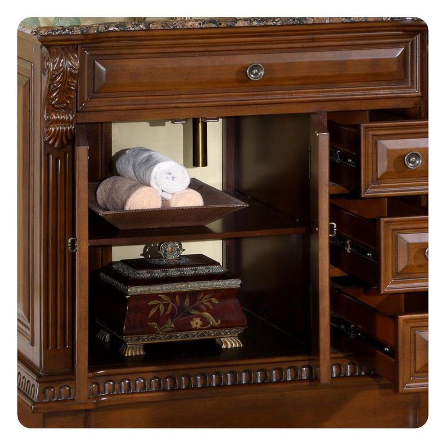 Silkroad Exclusive 38" Single Sink English Chestnut Bathroom Vanity With Baltic Brown Granite Countertop and Ivory Ceramic Undermount Sink - HYP-0211-BB-UIC-38 -