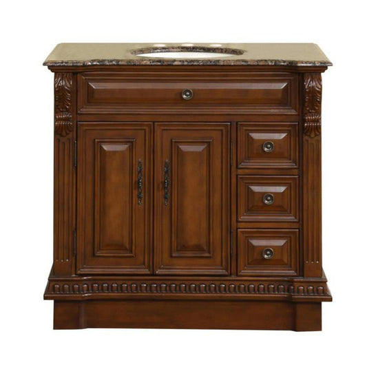 Silkroad Exclusive 38" Single Sink English Chestnut Bathroom Vanity With Baltic Brown Granite Countertop and Ivory Ceramic Undermount Sink - HYP-0211-BB-UIC-38 -