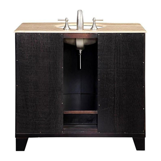 Silkroad Exclusive 40" Single Sink Dark Espresso Bathroom Vanity With Travertine Countertop and White Ceramic Undermount Sink - HYP-0703-T-UWC-40