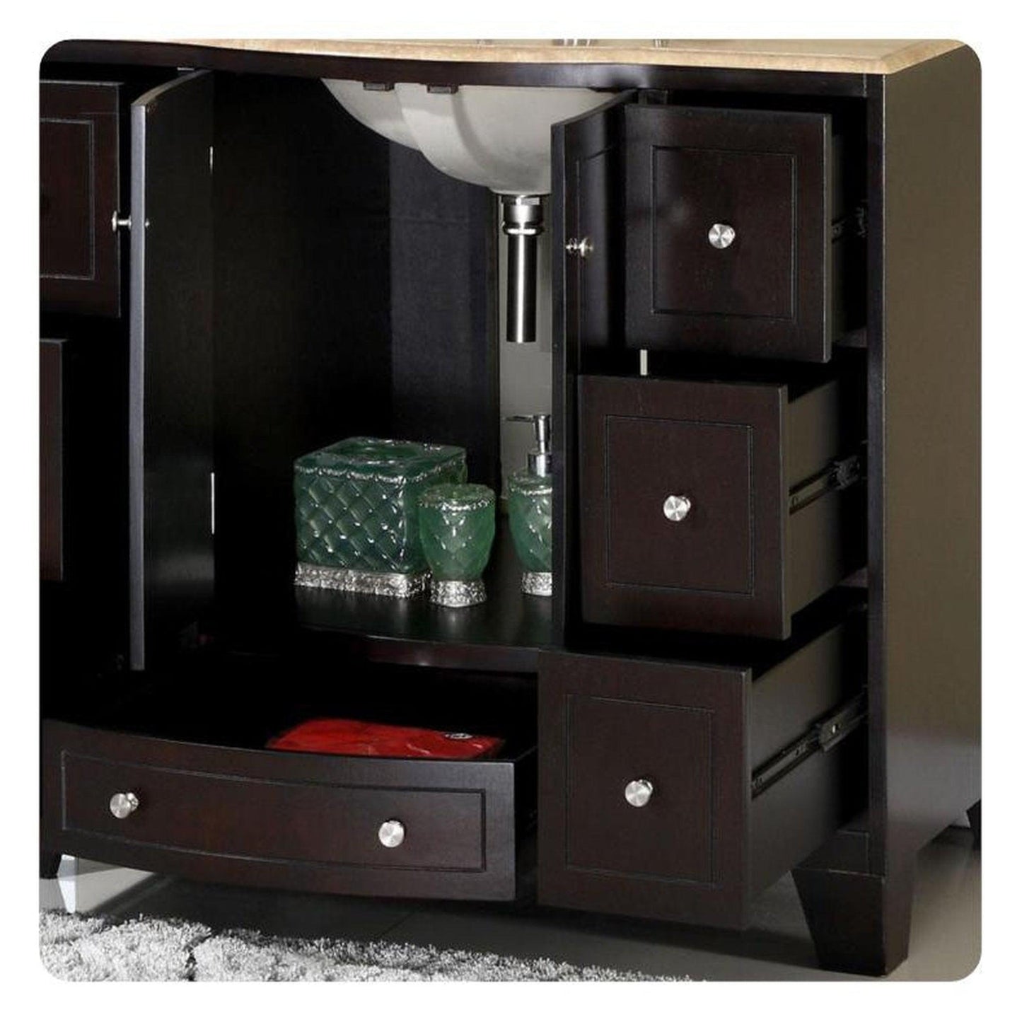 Silkroad Exclusive 40" Single Sink Dark Espresso Bathroom Vanity With Travertine Countertop and White Ceramic Undermount Sink - HYP-0703-T-UWC-40