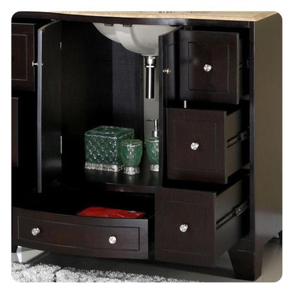 Silkroad Exclusive 40" Single Sink Dark Espresso Bathroom Vanity With Travertine Countertop and White Ceramic Undermount Sink - HYP-0703-T-UWC-40