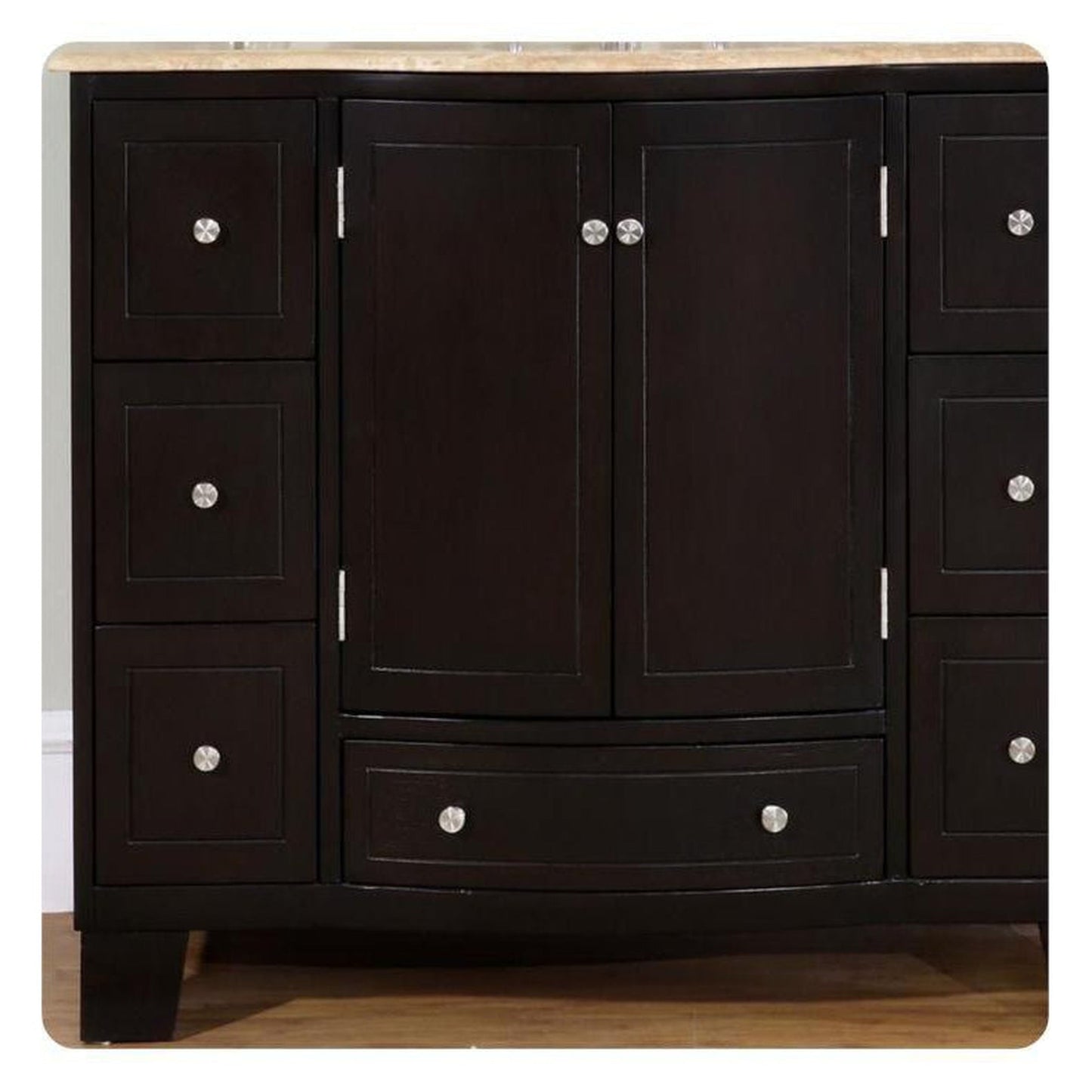 Silkroad Exclusive 40" Single Sink Dark Espresso Bathroom Vanity With Travertine Countertop and White Ceramic Undermount Sink - HYP-0703-T-UWC-40