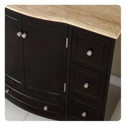 Silkroad Exclusive 40" Single Sink Dark Espresso Bathroom Vanity With Travertine Countertop and White Ceramic Undermount Sink - HYP-0703-T-UWC-40