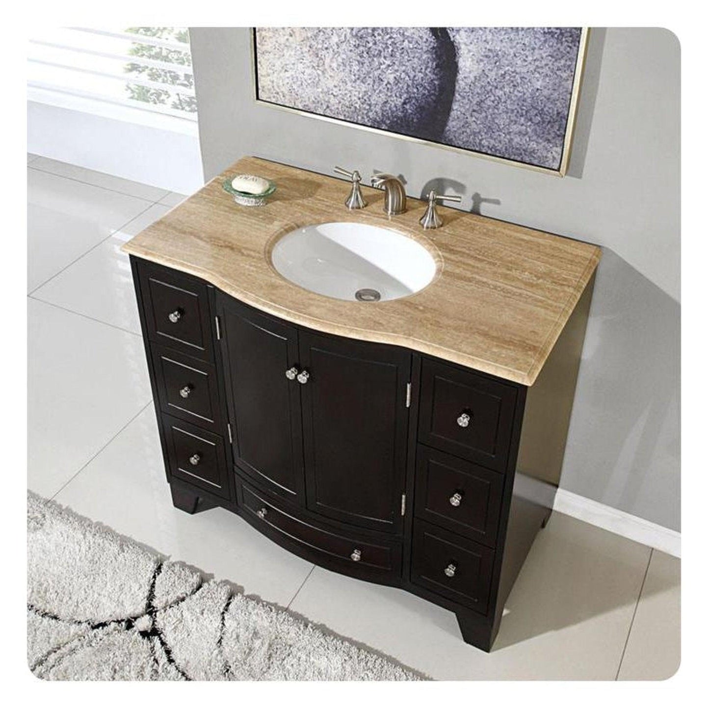 Silkroad Exclusive 40" Single Sink Dark Espresso Bathroom Vanity With Travertine Countertop and White Ceramic Undermount Sink - HYP-0703-T-UWC-40