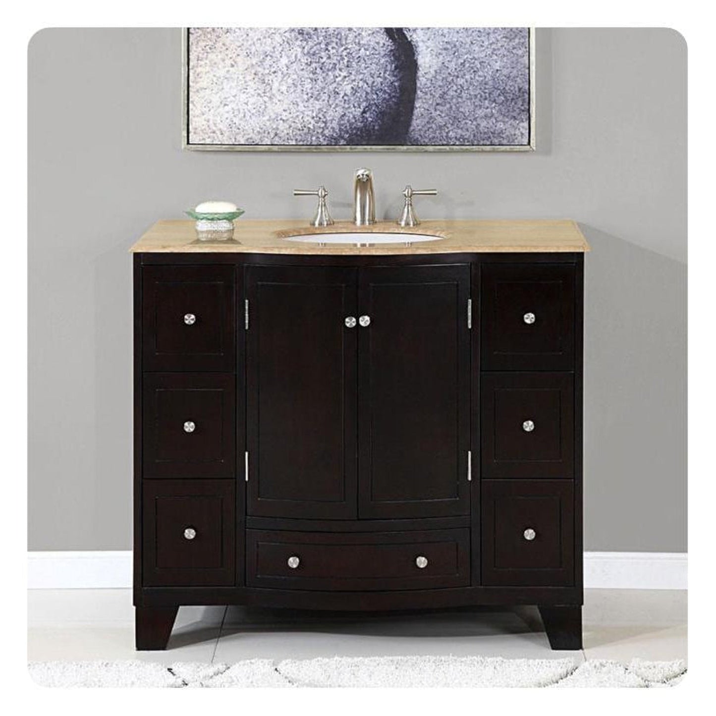 Silkroad Exclusive 40" Single Sink Dark Espresso Bathroom Vanity With Travertine Countertop and White Ceramic Undermount Sink - HYP-0703-T-UWC-40