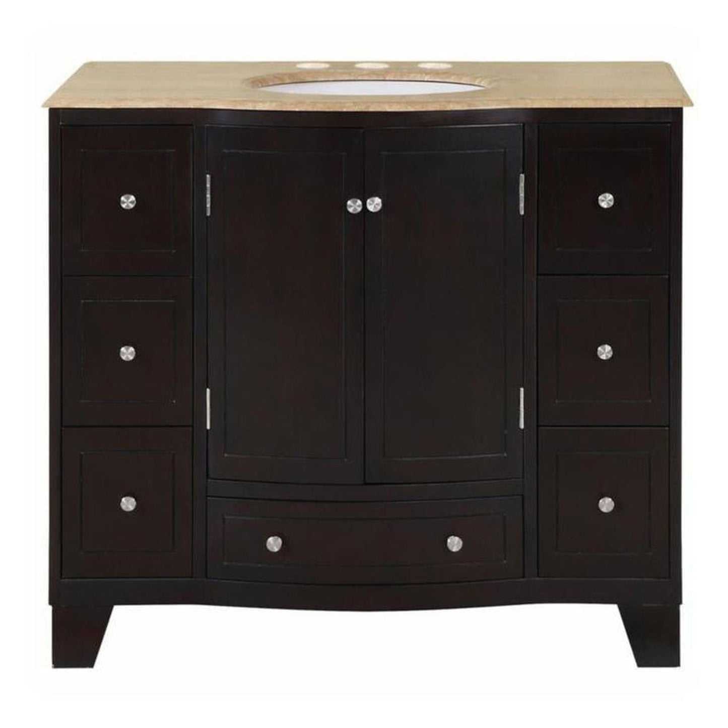 Silkroad Exclusive 40" Single Sink Dark Espresso Bathroom Vanity With Travertine Countertop and White Ceramic Undermount Sink - HYP-0703-T-UWC-40