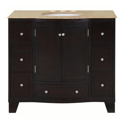 Silkroad Exclusive 40" Single Sink Dark Espresso Bathroom Vanity With Travertine Countertop and White Ceramic Undermount Sink - HYP-0703-T-UWC-40
