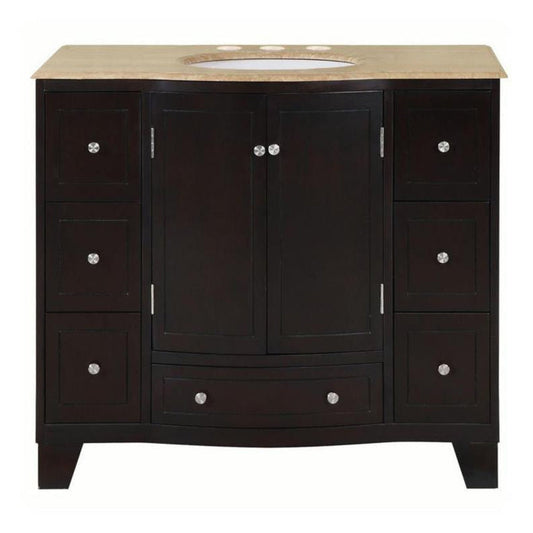 Silkroad Exclusive 40" Single Sink Dark Espresso Bathroom Vanity With Travertine Countertop and White Ceramic Undermount Sink - HYP-0703-T-UWC-40
