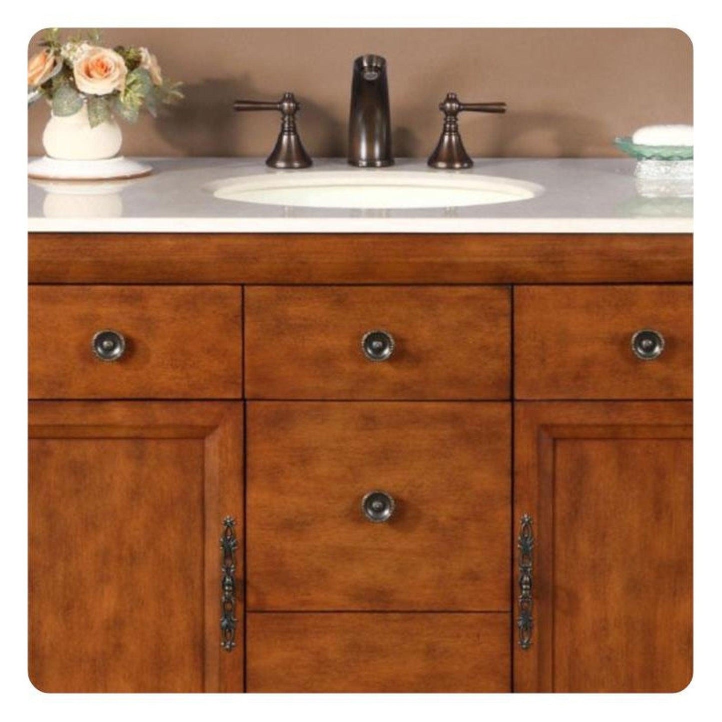 Silkroad Exclusive 42" Single Sink Cherry Bathroom Vanity With Crema Marfil Marble Countertop and White Ceramic Undermount Sink - HYP-0911-CM-UWC-42