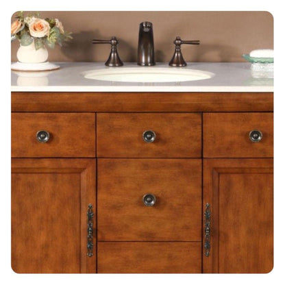 Silkroad Exclusive 42" Single Sink Cherry Bathroom Vanity With Crema Marfil Marble Countertop and White Ceramic Undermount Sink - HYP-0911-CM-UWC-42