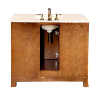 Silkroad Exclusive 42" Single Sink Cherry Bathroom Vanity With Crema Marfil Marble Countertop and White Ceramic Undermount Sink - HYP-0911-CM-UWC-42