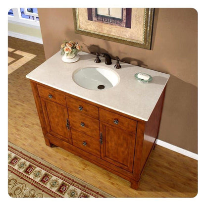 Silkroad Exclusive 42" Single Sink Cherry Bathroom Vanity With Crema Marfil Marble Countertop and White Ceramic Undermount Sink - HYP-0911-CM-UWC-42