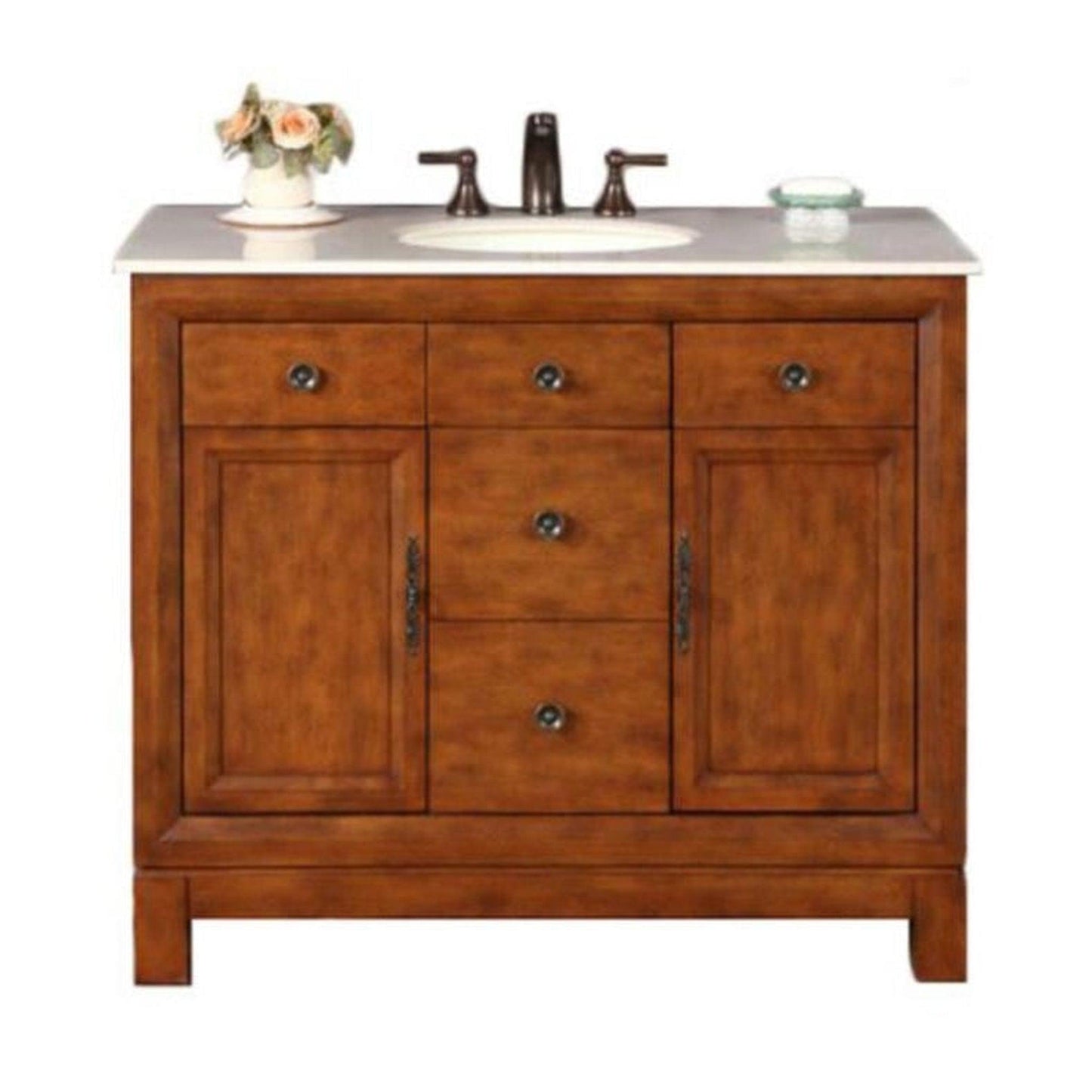Silkroad Exclusive 42" Single Sink Cherry Bathroom Vanity With Crema Marfil Marble Countertop and White Ceramic Undermount Sink - HYP-0911-CM-UWC-42