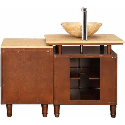 Silkroad Exclusive 47" Single Sink Dark Chestnut Bathroom Vanity With Travertine Countertop and Travertine Round Vessel Sink - HYP-0808N-T-47_S29B