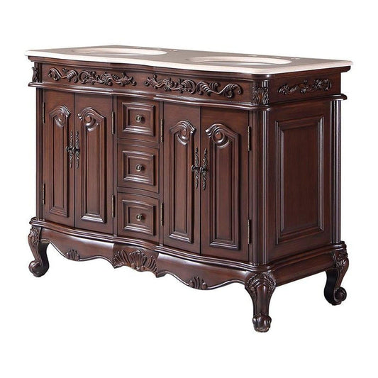 Silkroad Exclusive 48" Double Sink English Chestnut Bathroom Vanity With Crema Marfil Marble Countertop and White Ceramic Undermount Sink - V0145CW48D