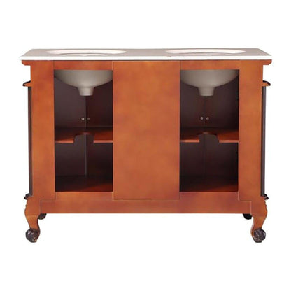 Silkroad Exclusive 48" Double Sink English Chestnut Bathroom Vanity With Crema Marfil Marble Countertop and White Ceramic Undermount Sink - V0145CW48D