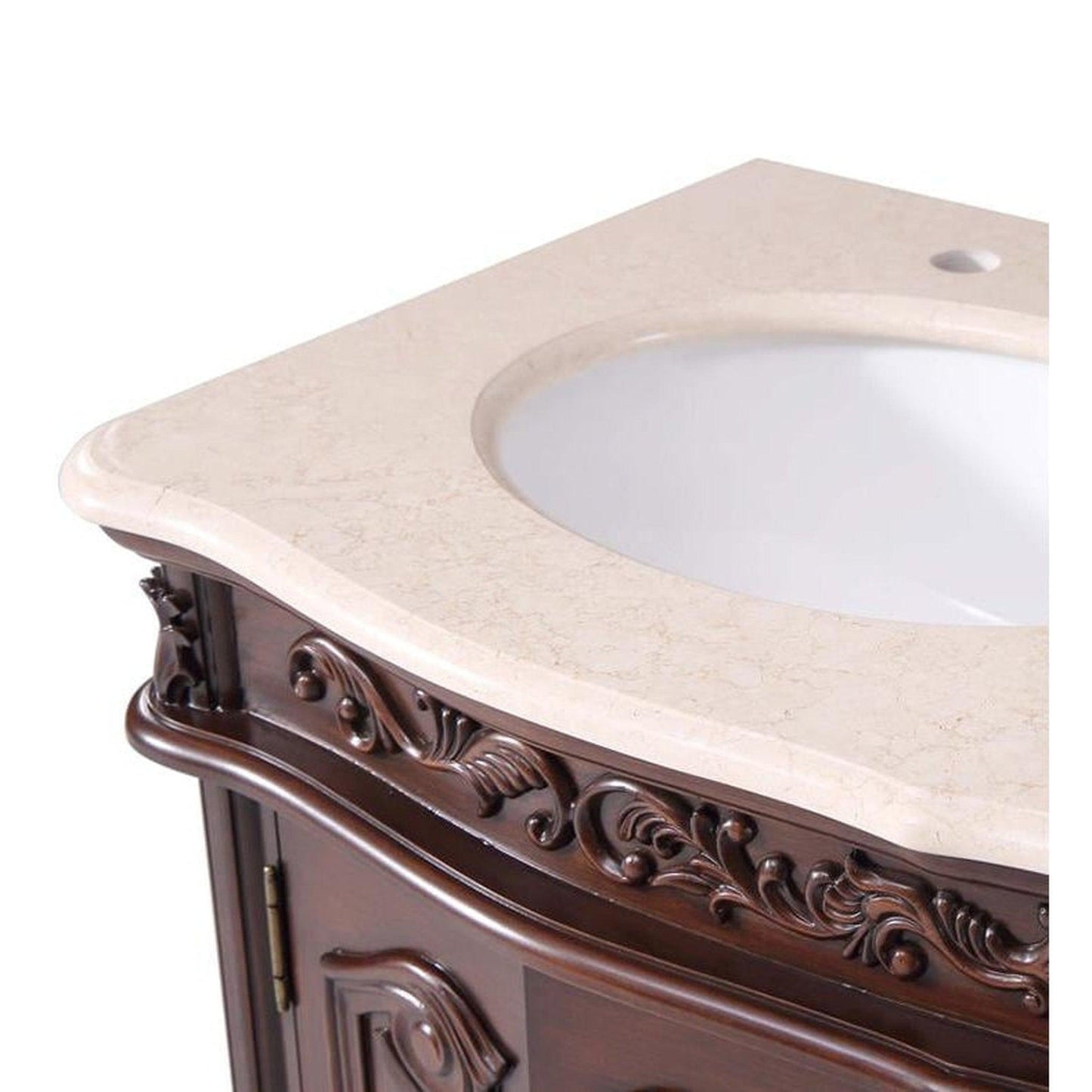 Silkroad Exclusive 48" Double Sink English Chestnut Bathroom Vanity With Crema Marfil Marble Countertop and White Ceramic Undermount Sink - V0145CW48D