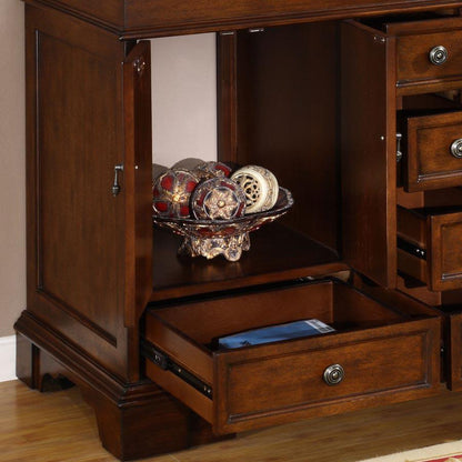 Silkroad Exclusive 48" Double Sink Red Chestnut Bathroom Vanity With Baltic Brown Granite Countertop and Ivory Ceramic Undermount Sink - HYP-0715-BB-UIC-48