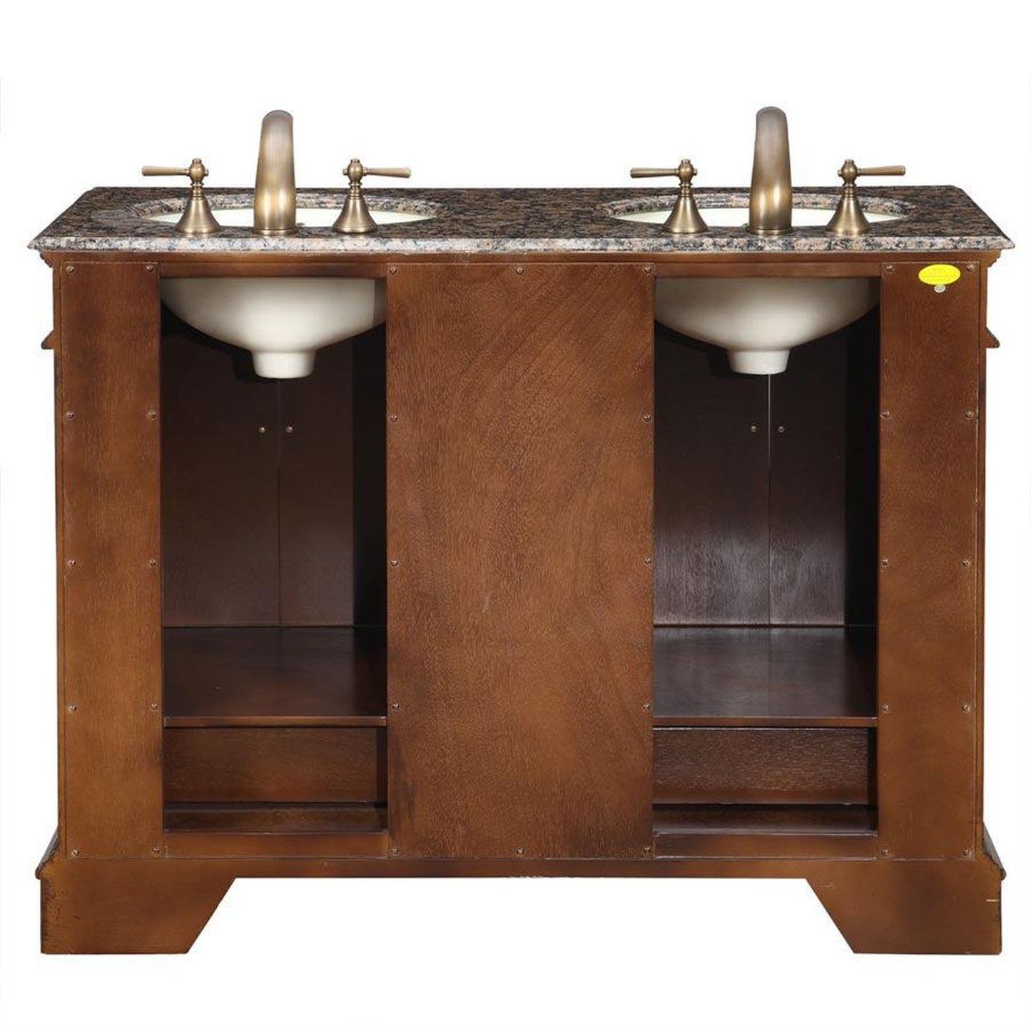Silkroad Exclusive 48" Double Sink Red Chestnut Bathroom Vanity With Baltic Brown Granite Countertop and Ivory Ceramic Undermount Sink - HYP-0715-BB-UIC-48