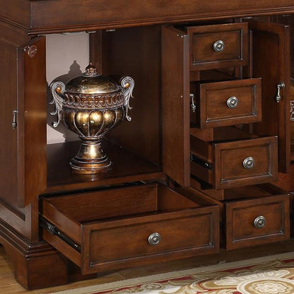 Silkroad Exclusive 48" Double Sink Red Chestnut Bathroom Vanity With Travertine Countertop and Ivory Ceramic Undermount Sink - HYP-0715-T-UIC-48