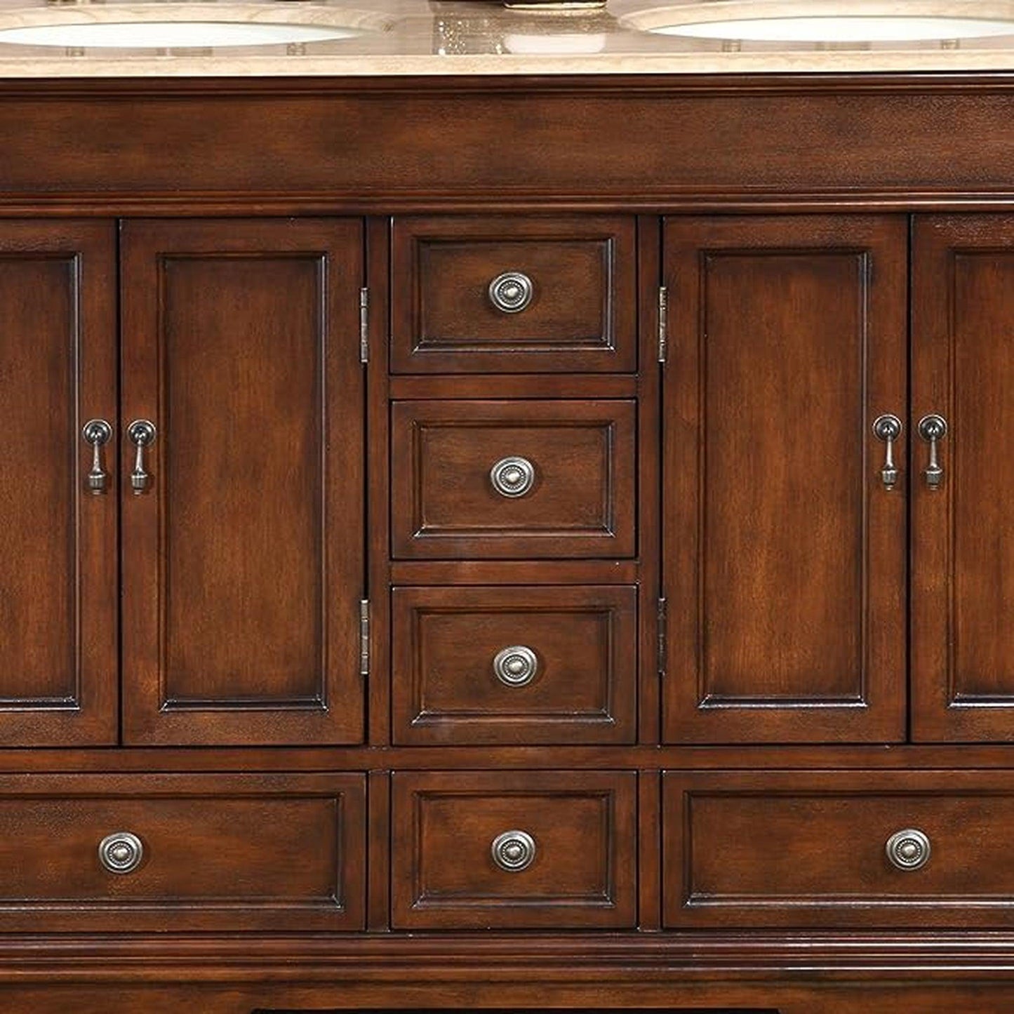 Silkroad Exclusive 48" Double Sink Red Chestnut Bathroom Vanity With Travertine Countertop and Ivory Ceramic Undermount Sink - HYP-0715-T-UIC-48