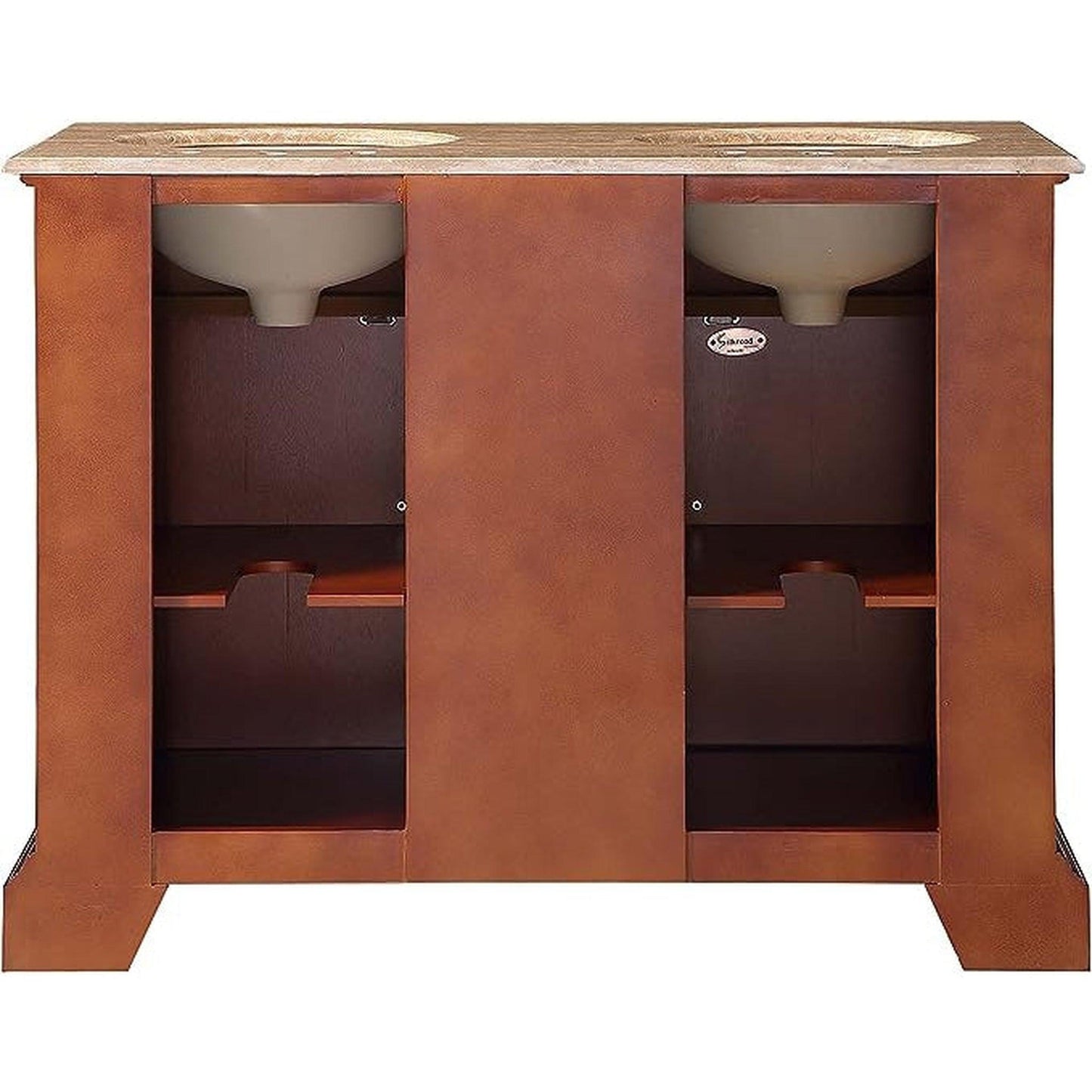 Silkroad Exclusive 48" Double Sink Red Chestnut Bathroom Vanity With Travertine Countertop and White Ceramic Undermount Sink - HYP-0716-T-UWC-48