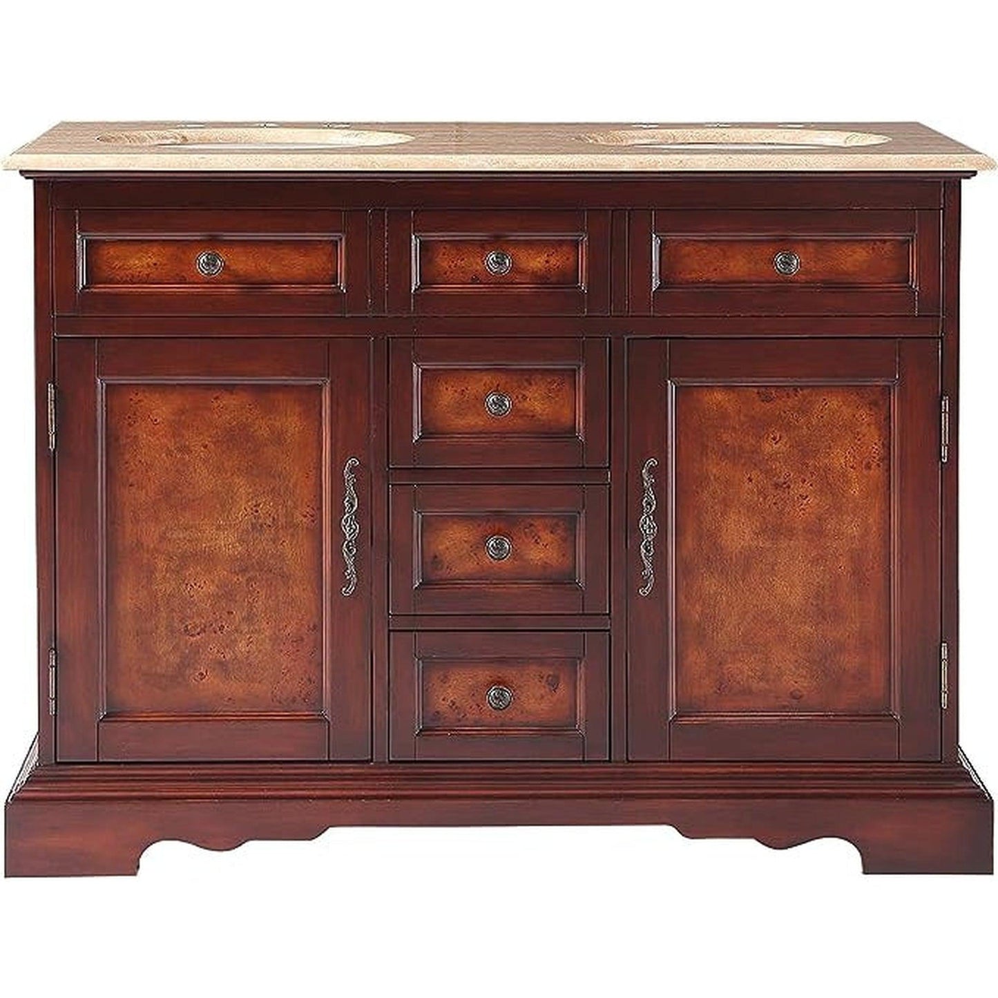 Silkroad Exclusive 48" Double Sink Red Chestnut Bathroom Vanity With Travertine Countertop and White Ceramic Undermount Sink - HYP-0716-T-UWC-48