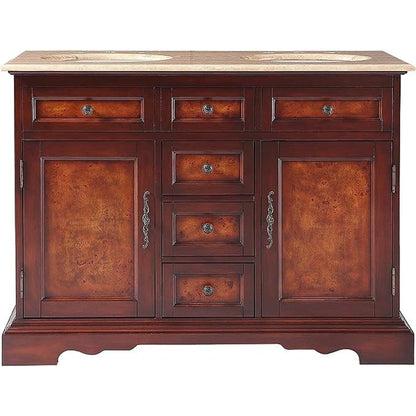 Silkroad Exclusive 48" Double Sink Red Chestnut Bathroom Vanity With Travertine Countertop and White Ceramic Undermount Sink - HYP-0716-T-UWC-48