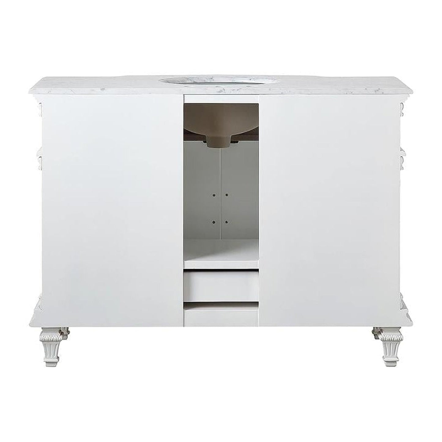 Silkroad Exclusive 48" Single Sink Antique White Bathroom Vanity With Carrara White Marble Countertop and White Ceramic Undermount Sink - V0277WW48C