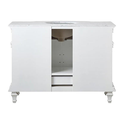 Silkroad Exclusive 48" Single Sink Antique White Bathroom Vanity With Carrara White Marble Countertop and White Ceramic Undermount Sink - V0277WW48C