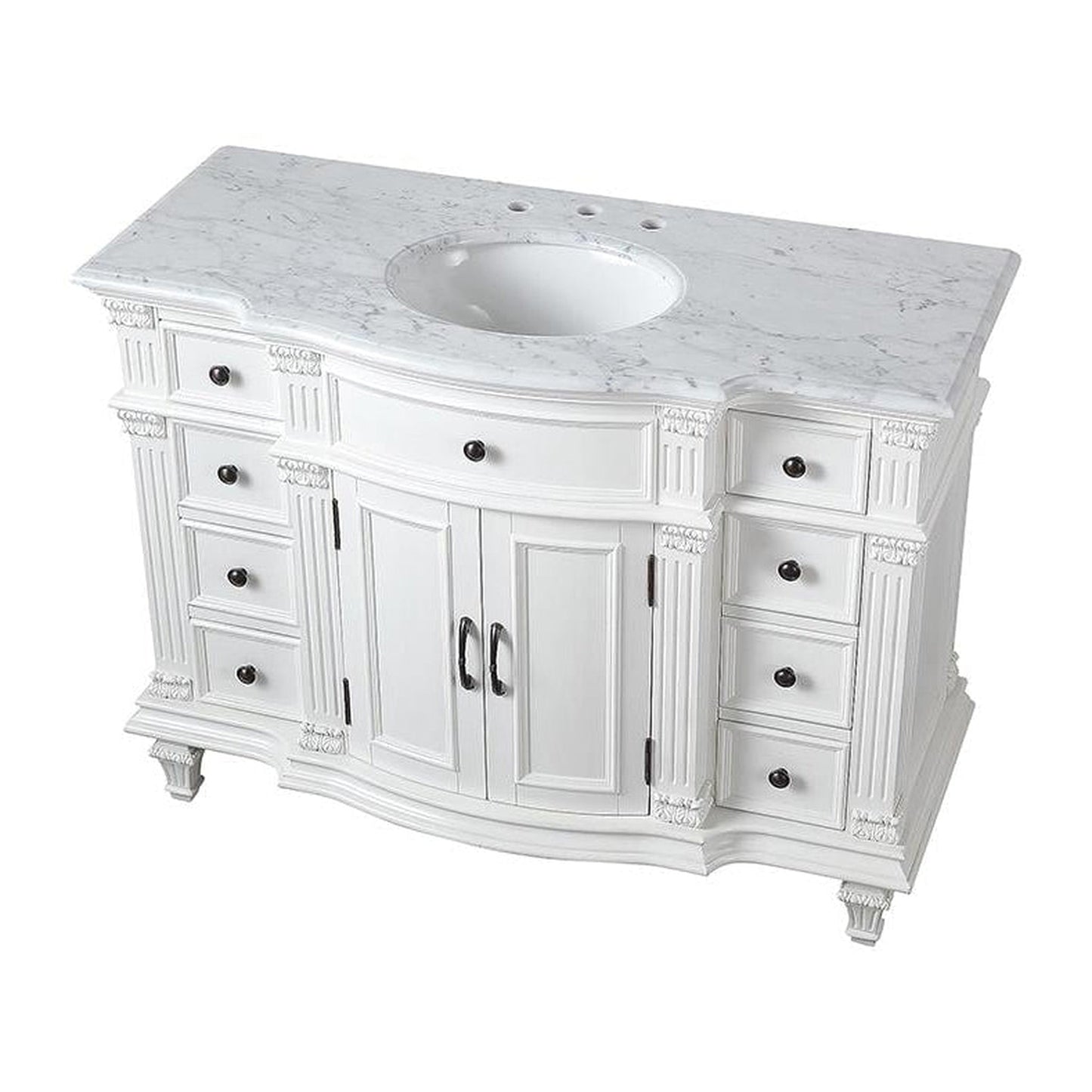 Silkroad Exclusive 48" Single Sink Antique White Bathroom Vanity With Carrara White Marble Countertop and White Ceramic Undermount Sink - V0277WW48C