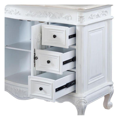 Silkroad Exclusive 48" Single Sink Antique White Bathroom Vanity With Crema Marfil Marble Countertop and White Ceramic Undermount Sink - HYP-0152-CM-UWC-48