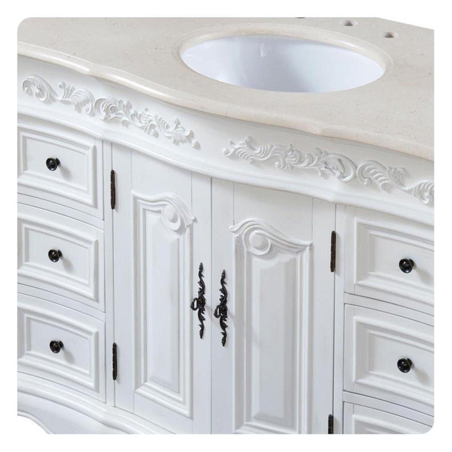 Silkroad Exclusive 48" Single Sink Antique White Bathroom Vanity With Crema Marfil Marble Countertop and White Ceramic Undermount Sink - HYP-0152-CM-UWC-48