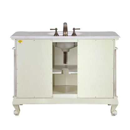 Silkroad Exclusive 48" Single Sink Antique White Bathroom Vanity With Crema Marfil Marble Countertop and White Ceramic Undermount Sink - HYP-0152-CM-UWC-48