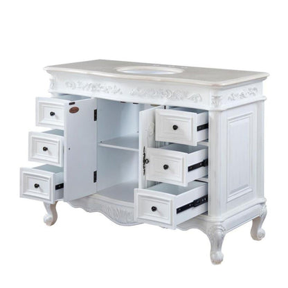 Silkroad Exclusive 48" Single Sink Antique White Bathroom Vanity With Crema Marfil Marble Countertop and White Ceramic Undermount Sink - HYP-0152-CM-UWC-48