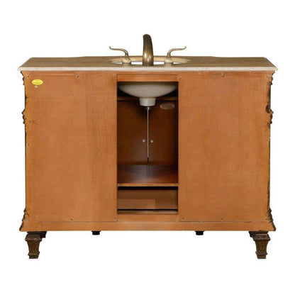 Silkroad Exclusive 48" Single Sink Brazilian Rosewood Bathroom Vanity With Travertine Countertop and White Ceramic Undermount Sink - HYP-0277-T-UWC-48