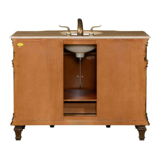 Silkroad Exclusive 48" Single Sink Brazilian Rosewood Bathroom Vanity With Travertine Countertop and White Ceramic Undermount Sink - HYP-0277-T-UWC-48
