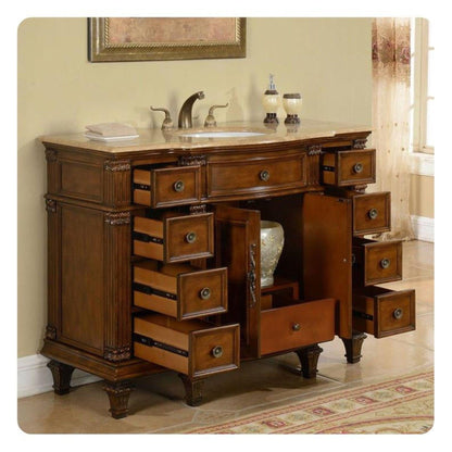Silkroad Exclusive 48" Single Sink Brazilian Rosewood Bathroom Vanity With Travertine Countertop and White Ceramic Undermount Sink - HYP-0277-T-UWC-48