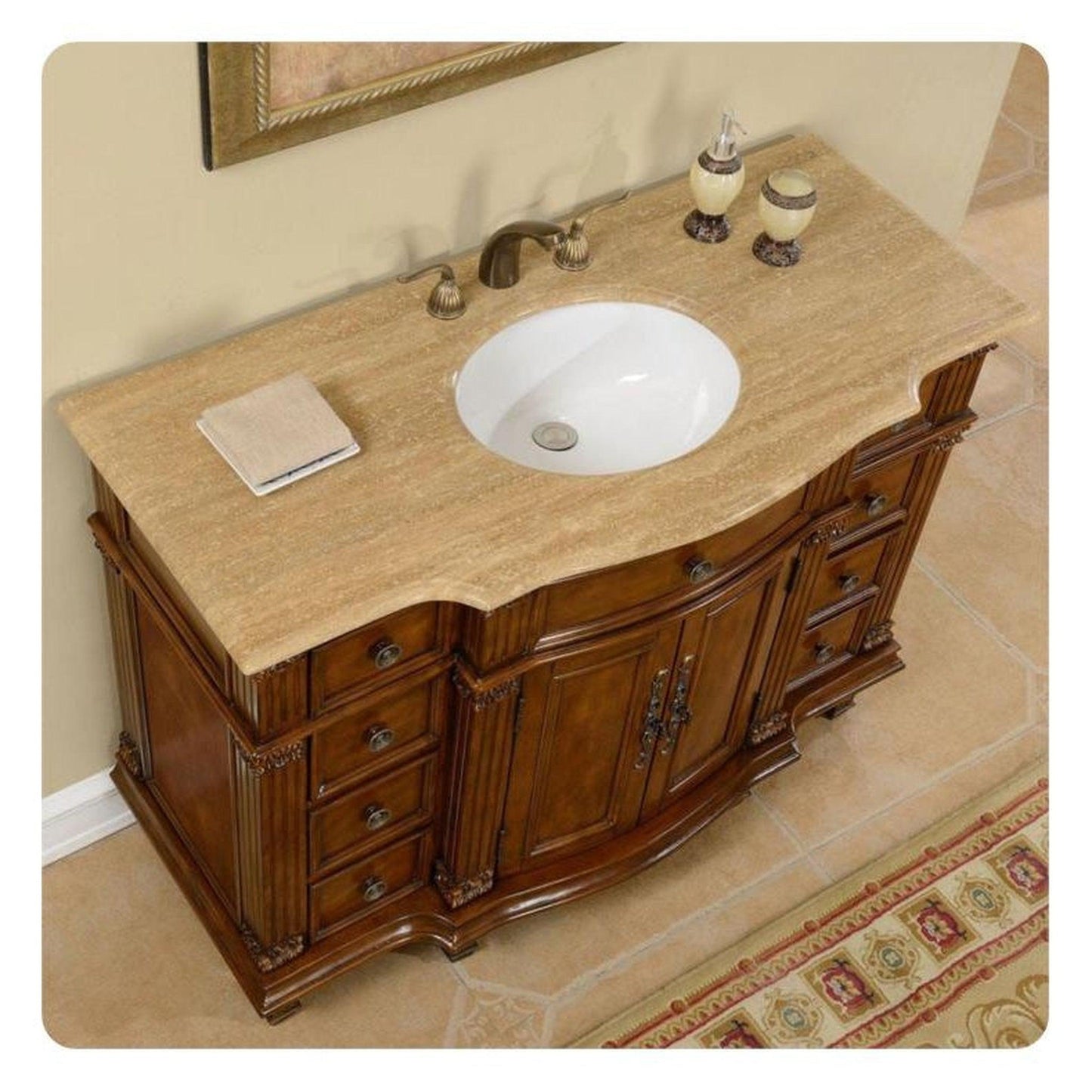 Silkroad Exclusive 48" Single Sink Brazilian Rosewood Bathroom Vanity With Travertine Countertop and White Ceramic Undermount Sink - HYP-0277-T-UWC-48