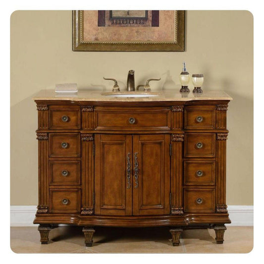 Silkroad Exclusive 48" Single Sink Brazilian Rosewood Bathroom Vanity With Travertine Countertop and White Ceramic Undermount Sink - HYP-0277-T-UWC-48
