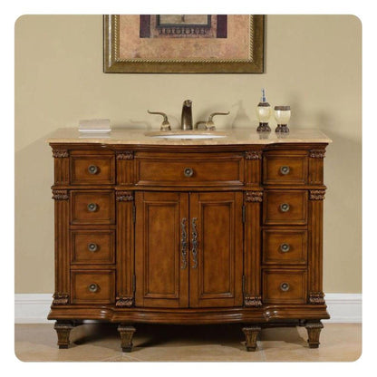 Silkroad Exclusive 48" Single Sink Brazilian Rosewood Bathroom Vanity With Travertine Countertop and White Ceramic Undermount Sink - HYP-0277-T-UWC-48