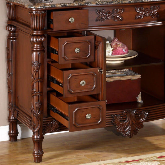 Silkroad Exclusive 48" Single Sink Dark Cherry Bathroom Vanity With Baltic Brown Granite Countertop and Ivory Ceramic Undermount Sink - HYP-0151-BB-UIC-48