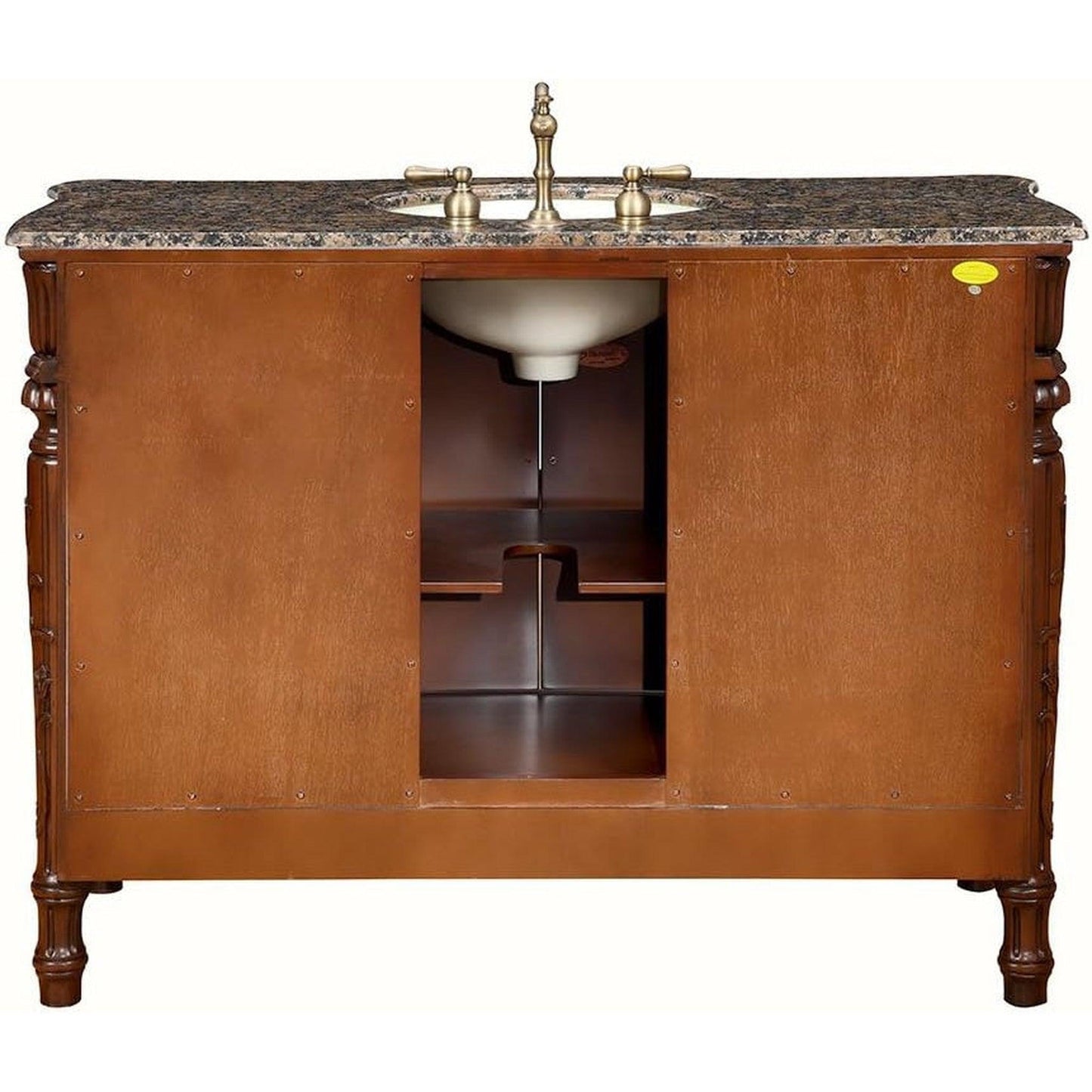 Silkroad Exclusive 48" Single Sink Dark Cherry Bathroom Vanity With Baltic Brown Granite Countertop and Ivory Ceramic Undermount Sink - HYP-0151-BB-UIC-48