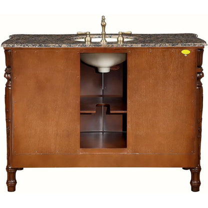 Silkroad Exclusive 48" Single Sink Dark Cherry Bathroom Vanity With Baltic Brown Granite Countertop and Ivory Ceramic Undermount Sink - HYP-0151-BB-UIC-48